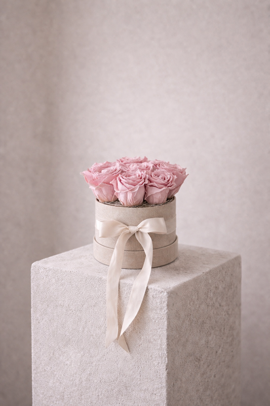 Rosenbox Rosa, pinke Rosen, ø 15 cm