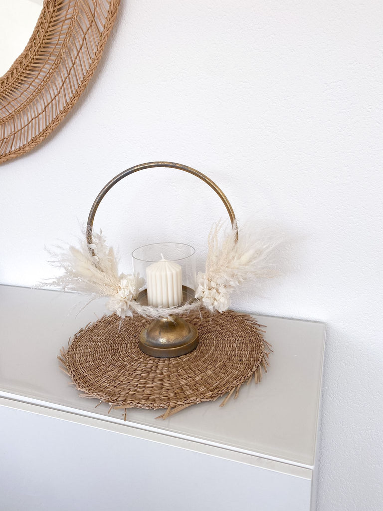 Kerzenhalter Jil, Durchmesser 40 cm, goldig mit Trockenblumen